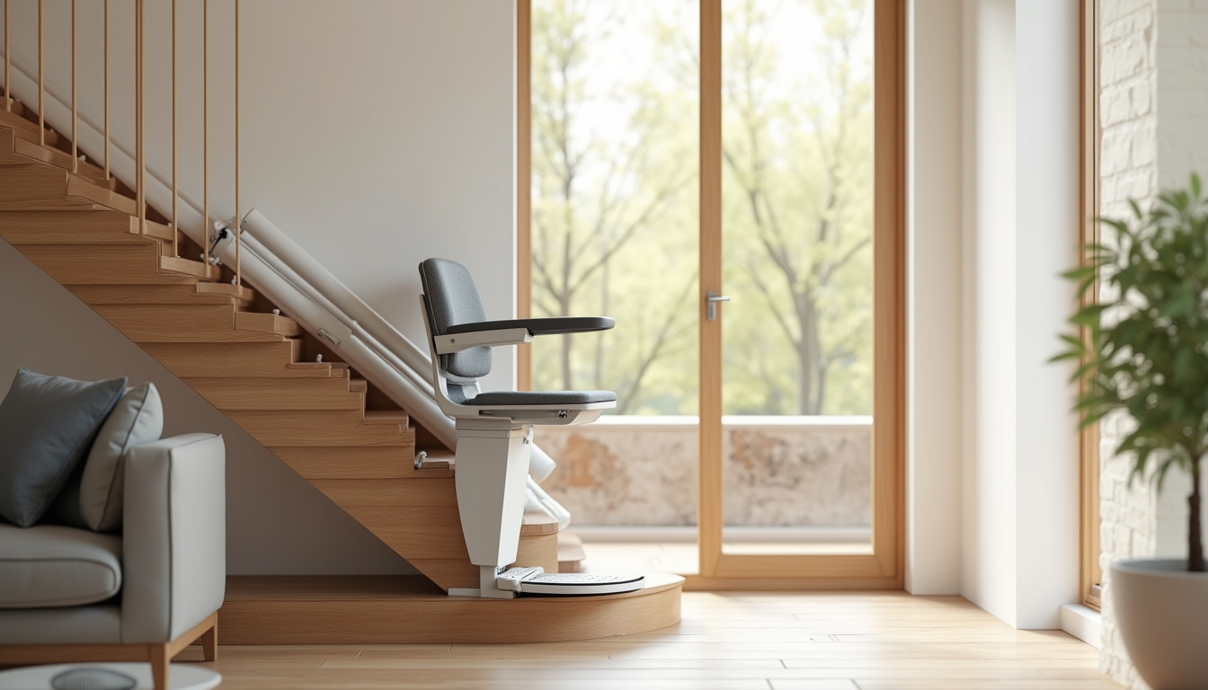 Monte-escalier installé dans un intérieur contemporain, intégré harmonieusement à l