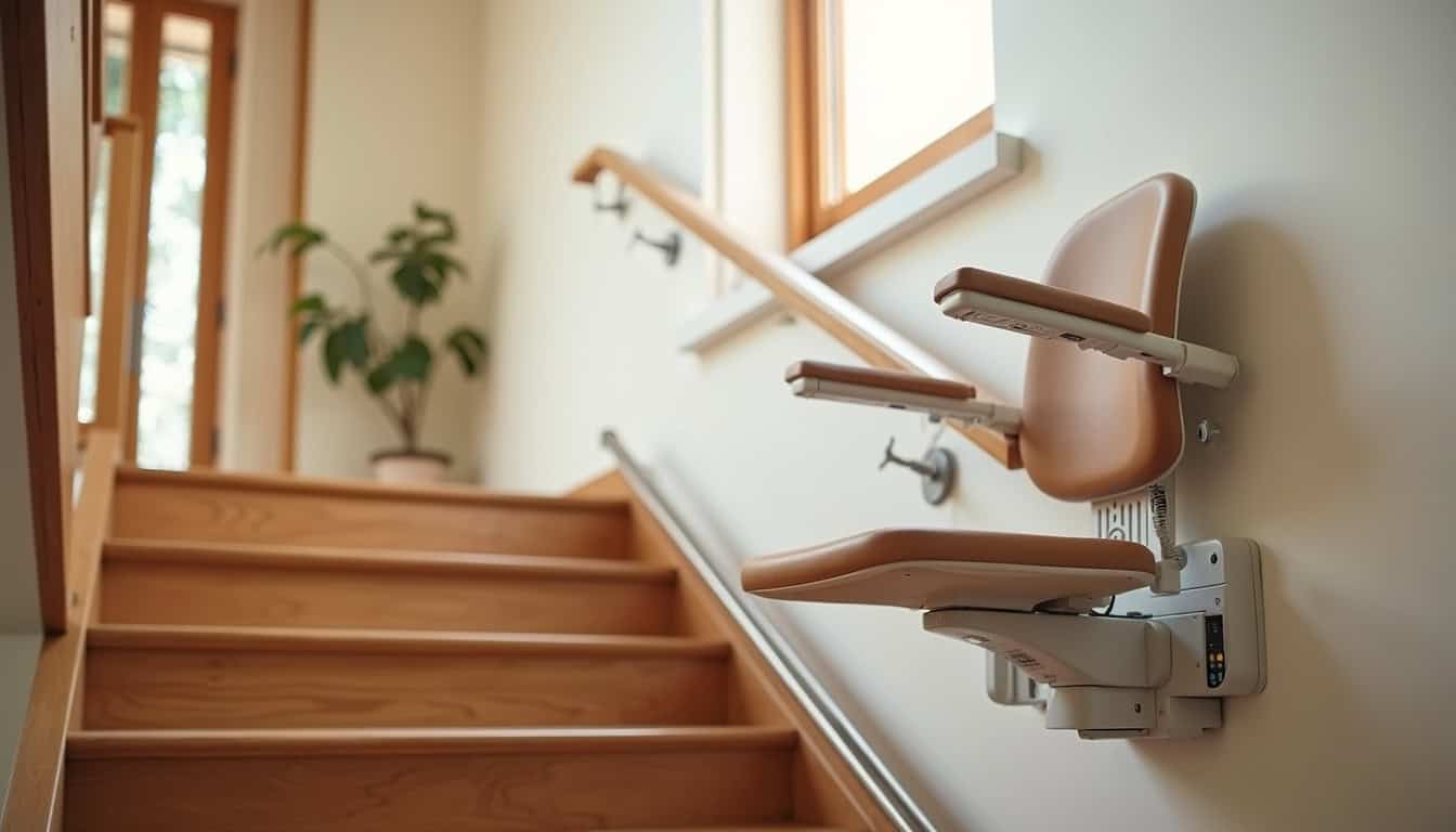 Monte-escalier installé dans une maison à Agnin, modèle électrique sur rail intérieur