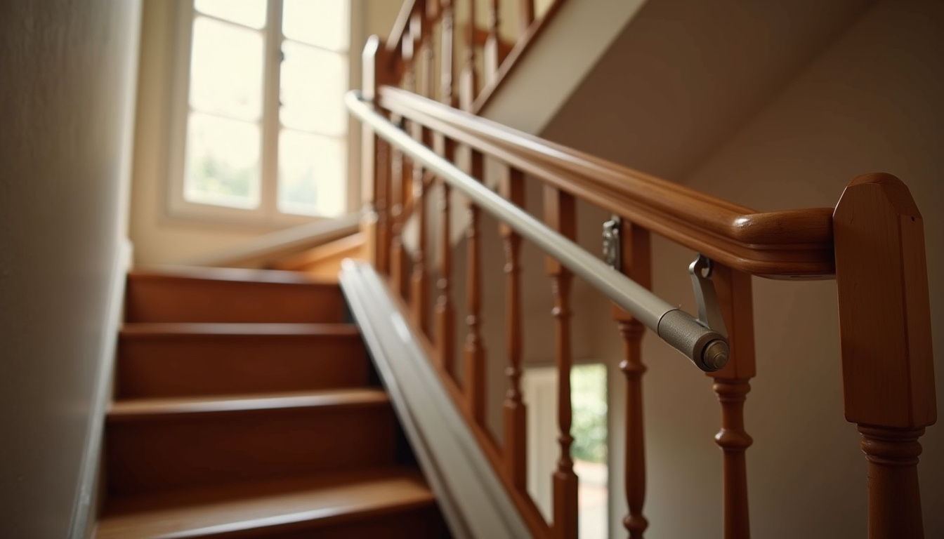 Monte escalier installé dans une maison à Auneuil, escalier intérieur droit avec rail discret