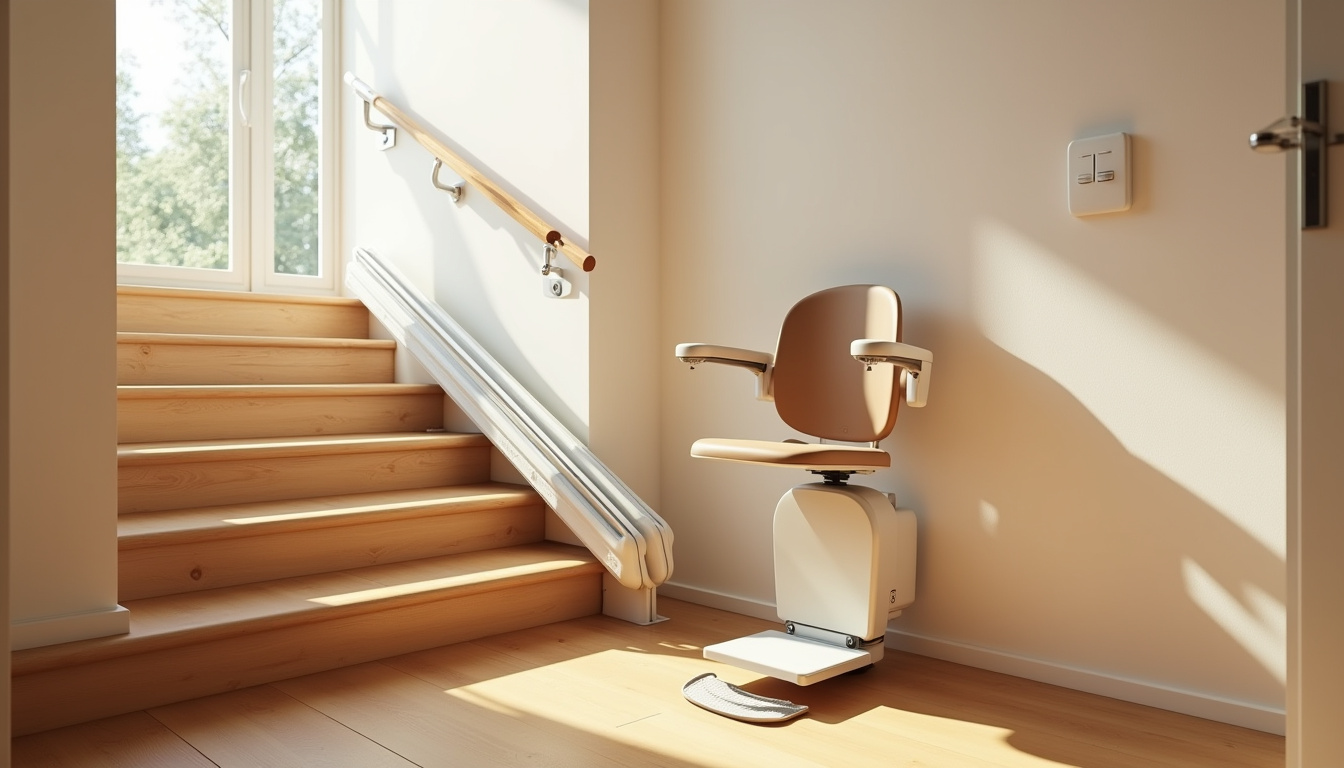 Monte-escalier installé dans une maison à Breteil, vue d
