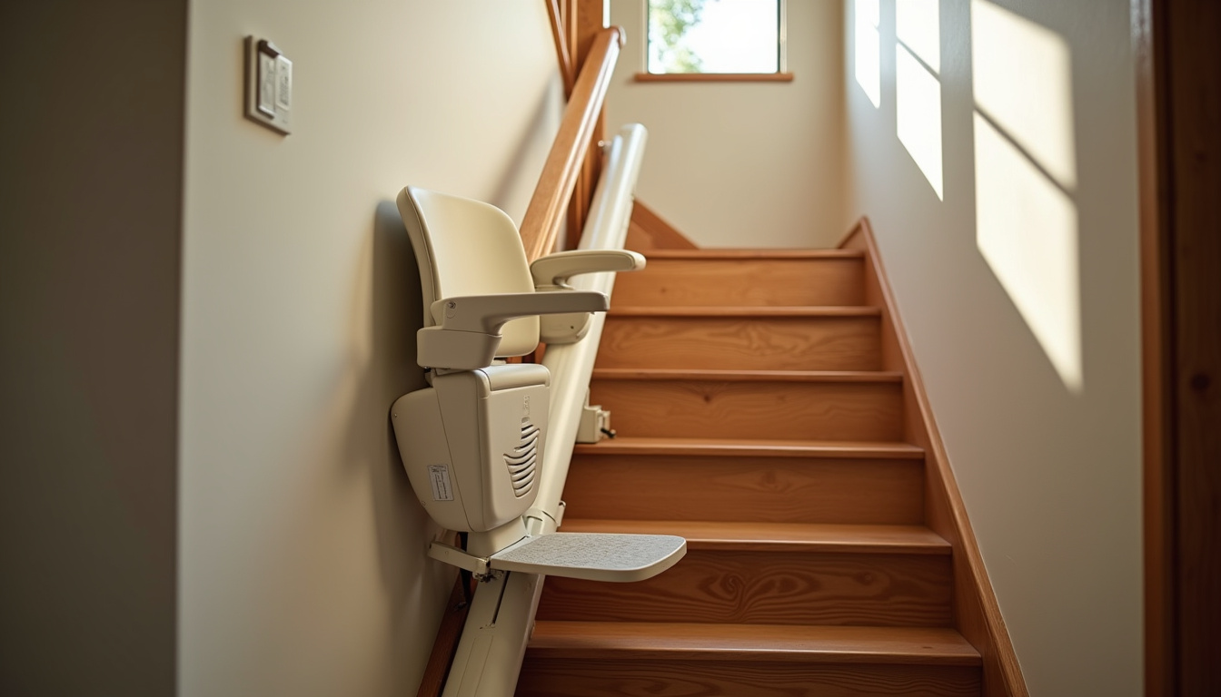 Monte-escalier installé dans une maison à Évette-Salbert, vu depuis l