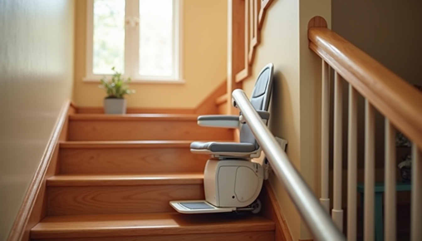 Monte-escalier installé dans une maison à Indre avec escalier en bois