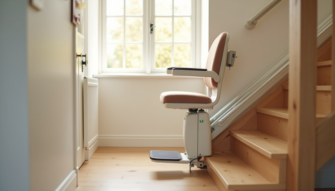 Monte-escalier installé dans une maison à Lanvallay, escalier droit avec siège ergonomique