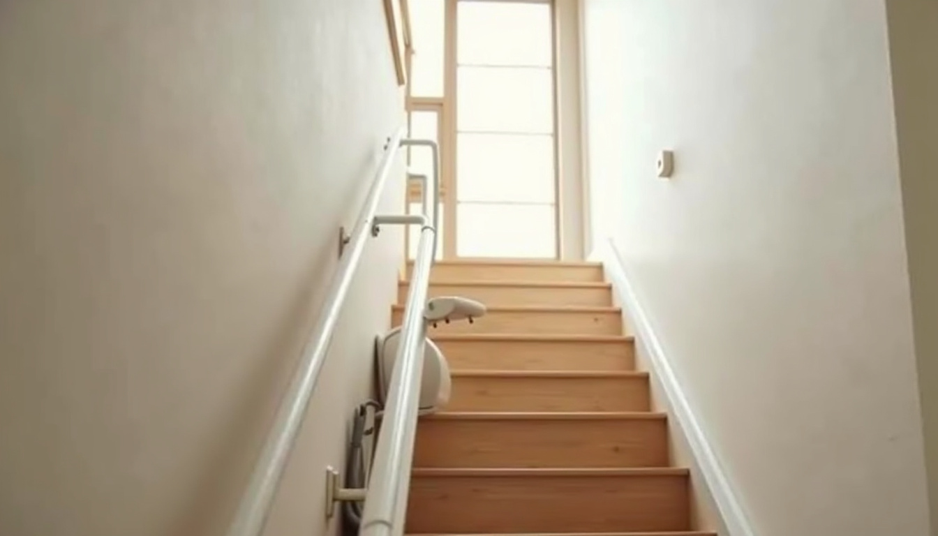 Monte-escalier installé dans une maison à Léry, sur un escalier droit intérieur