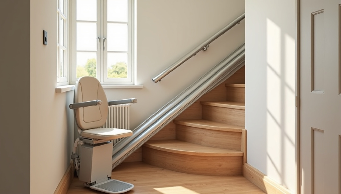 Monte-escalier installé dans une maison à Montréverd, vue intérieure de la salle