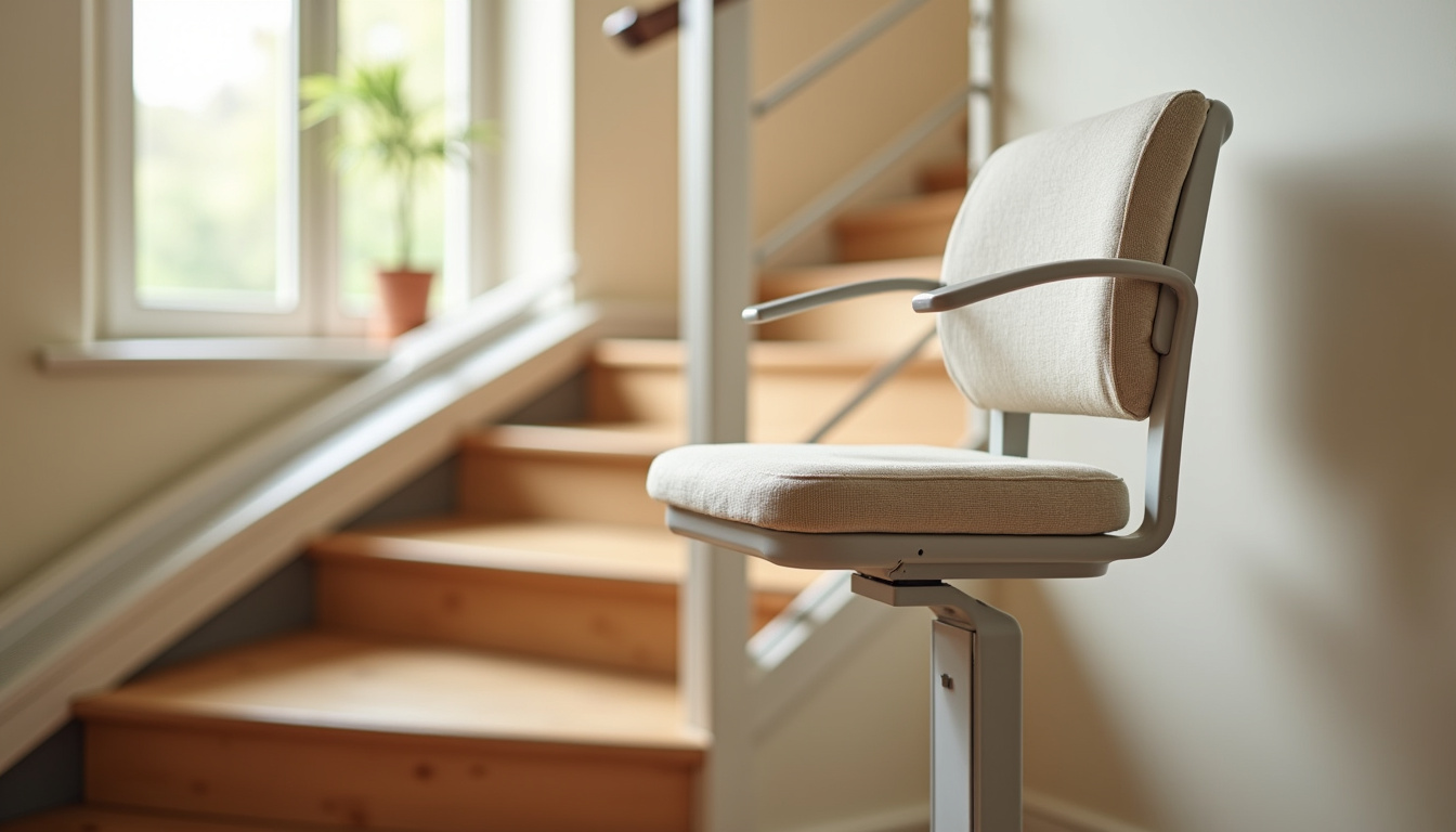 Monte-escalier installé dans une maison à Pommeret, escalier intérieur droit avec siège confortable