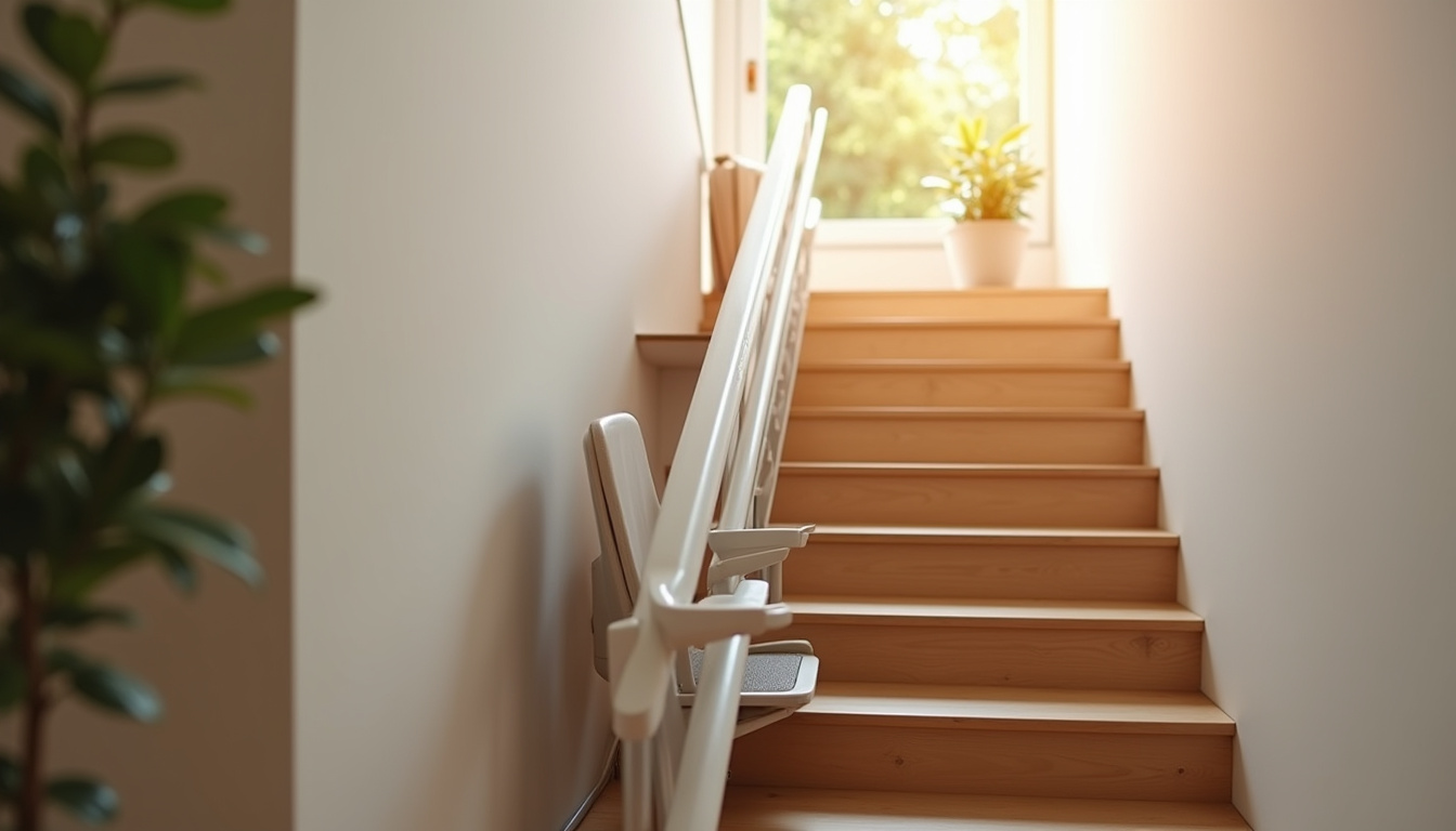 Monte-escalier installé dans une maison à Porte-de-Savoie, escalier intérieur droit