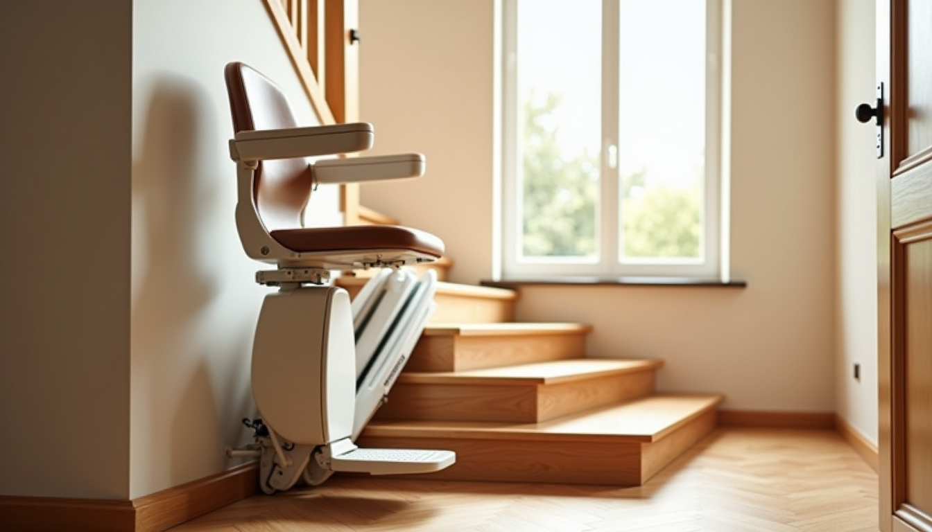 Monte-escalier installé dans une maison à Russange, vue d