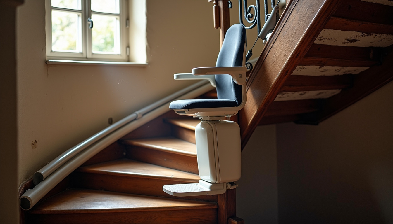 Monte-escalier installé dans une maison à Saint-Viâtre, dans un escalier intérieur ancien