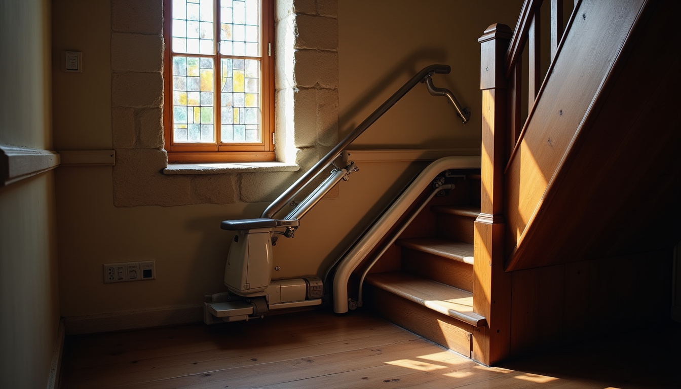 Monte-escalier installé dans une maison ancienne à Bambiderstroff, vue d