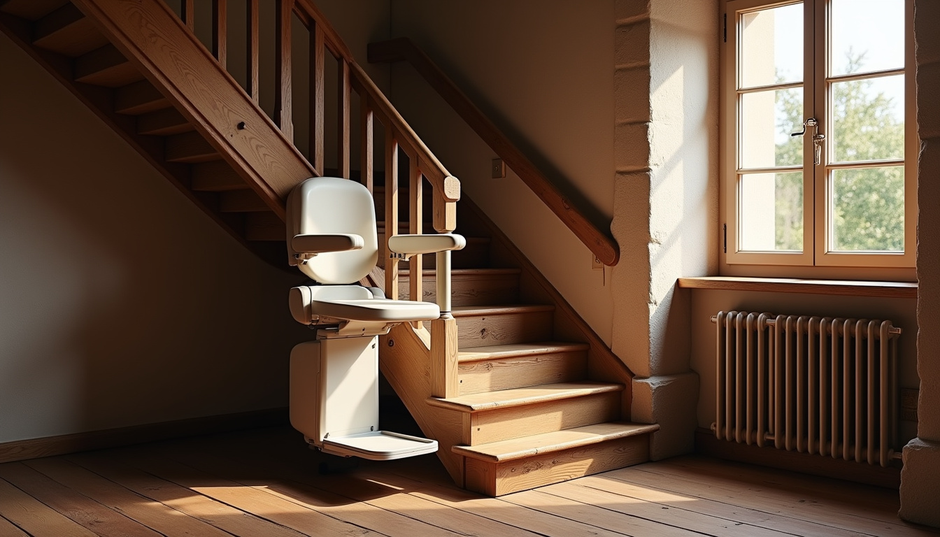 Monte-escalier installé dans une maison ancienne à Bertholène, escalier droit intérieur