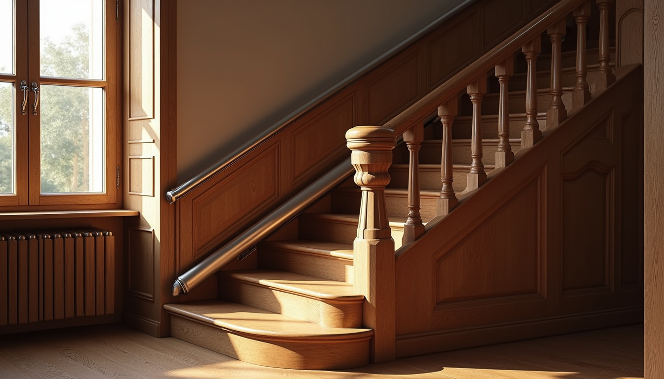 Monte-escalier installé dans une maison ancienne à Dizy, intégré à un escalier en bois traditionnel