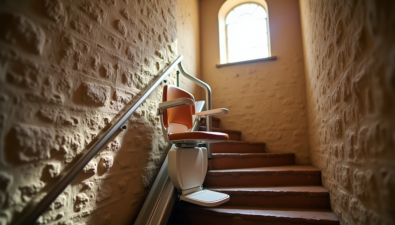 Monte-escalier installé dans une maison ancienne à Rivière-sur-tarn, Aveyron