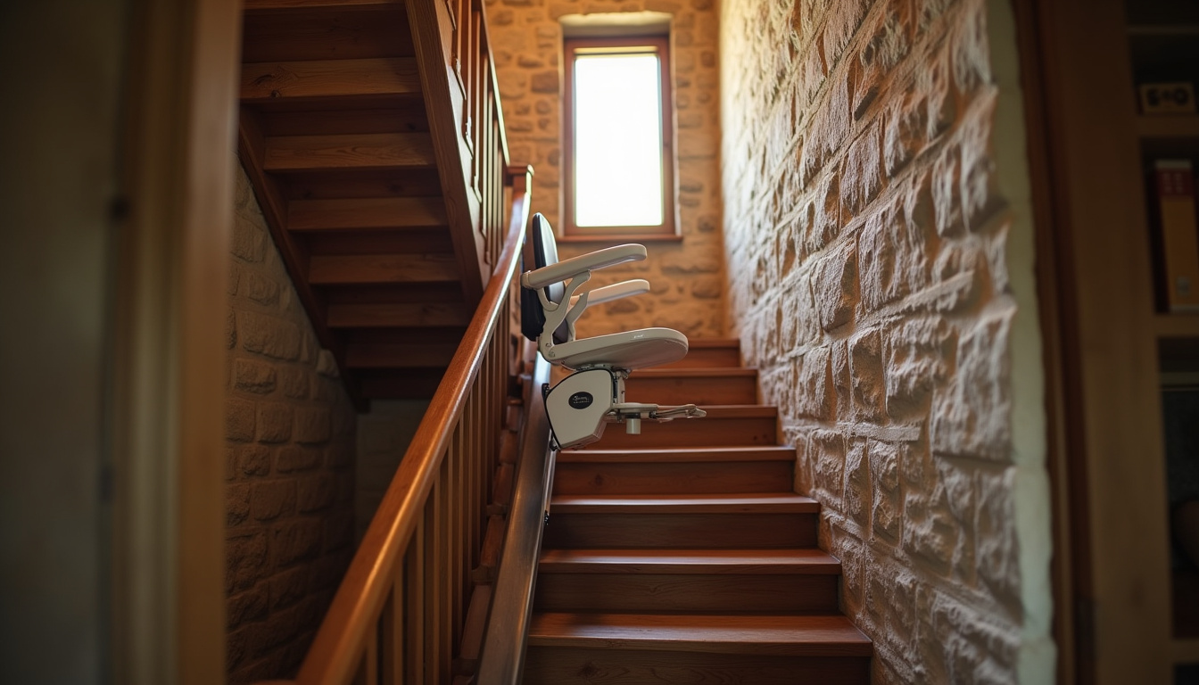 Monte-escalier installé dans une maison ancienne à Saint-Pierre-Eynac, illustrant l