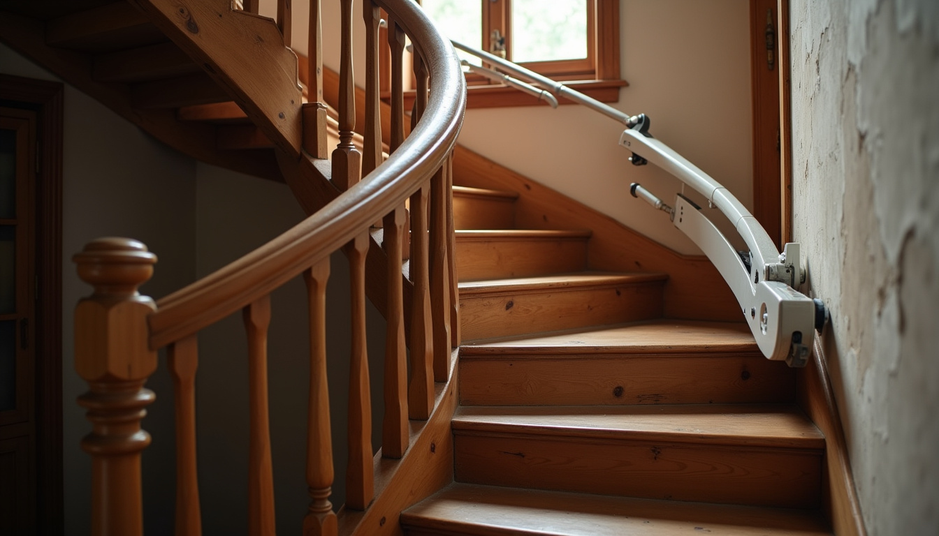 Monte-escalier installé dans une maison ancienne à Saint-Usage avec escalier en bois