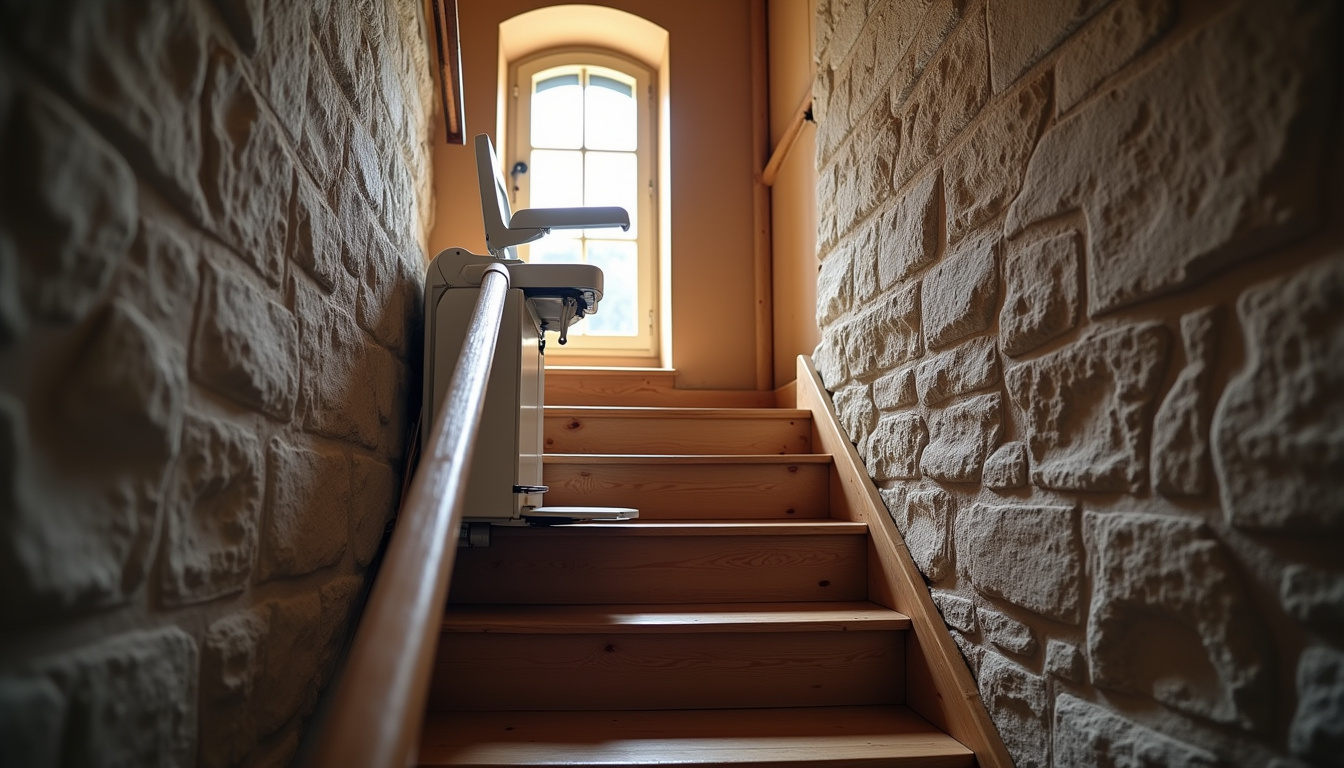 Monte-escalier installé dans une maison ancienne à Tourneville-sur-Mer