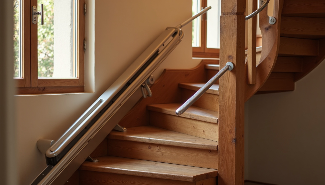 Monte-escalier installé dans une maison ancienne de Corsept avec escalier en bois