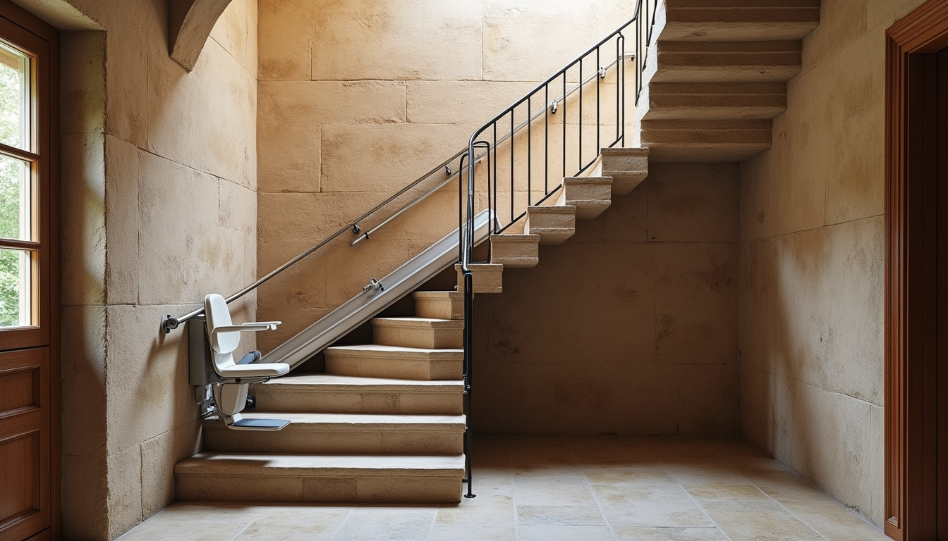 Monte-escalier installé dans une maison ancienne de Talensac avec escalier en pierre