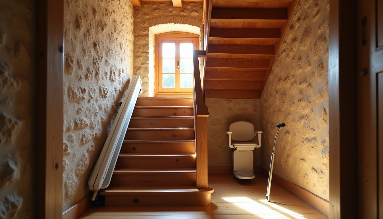 Monte-escalier installé dans une maison ancienne typique de Montboucher-sur-Jabron