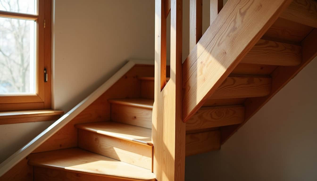 Monte-escalier installé dans une maison béarnaise avec escalier en bois ancien