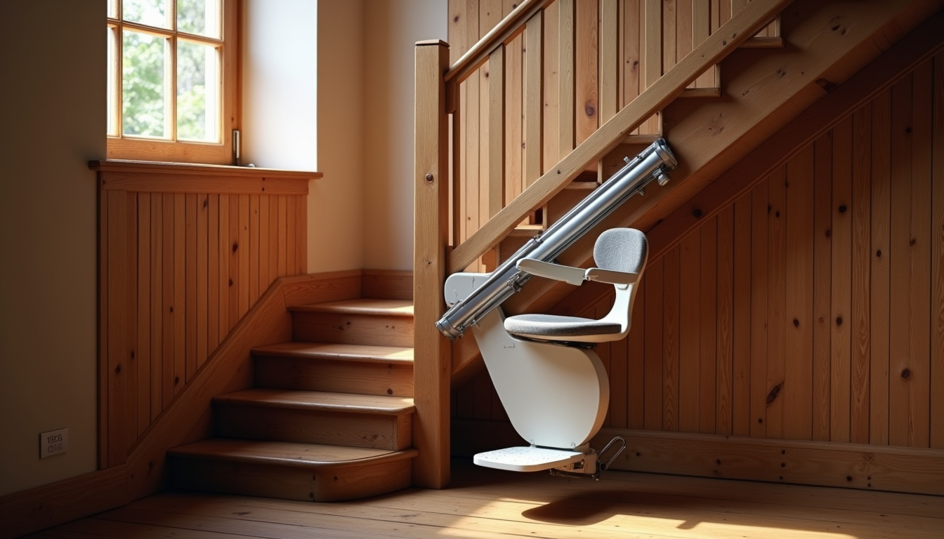 Monte-escalier installé dans une maison landaise avec escalier traditionnel
