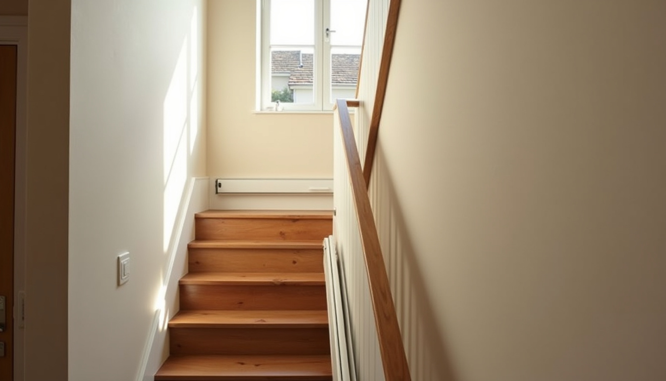 Monte-escalier installé dans une maison traditionnelle à Ceton, en intérieur sur un escalier droit