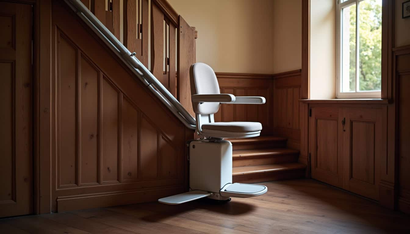 Monte-escalier installé dans une maison traditionnelle à Cholet avec escalier en bois ancien