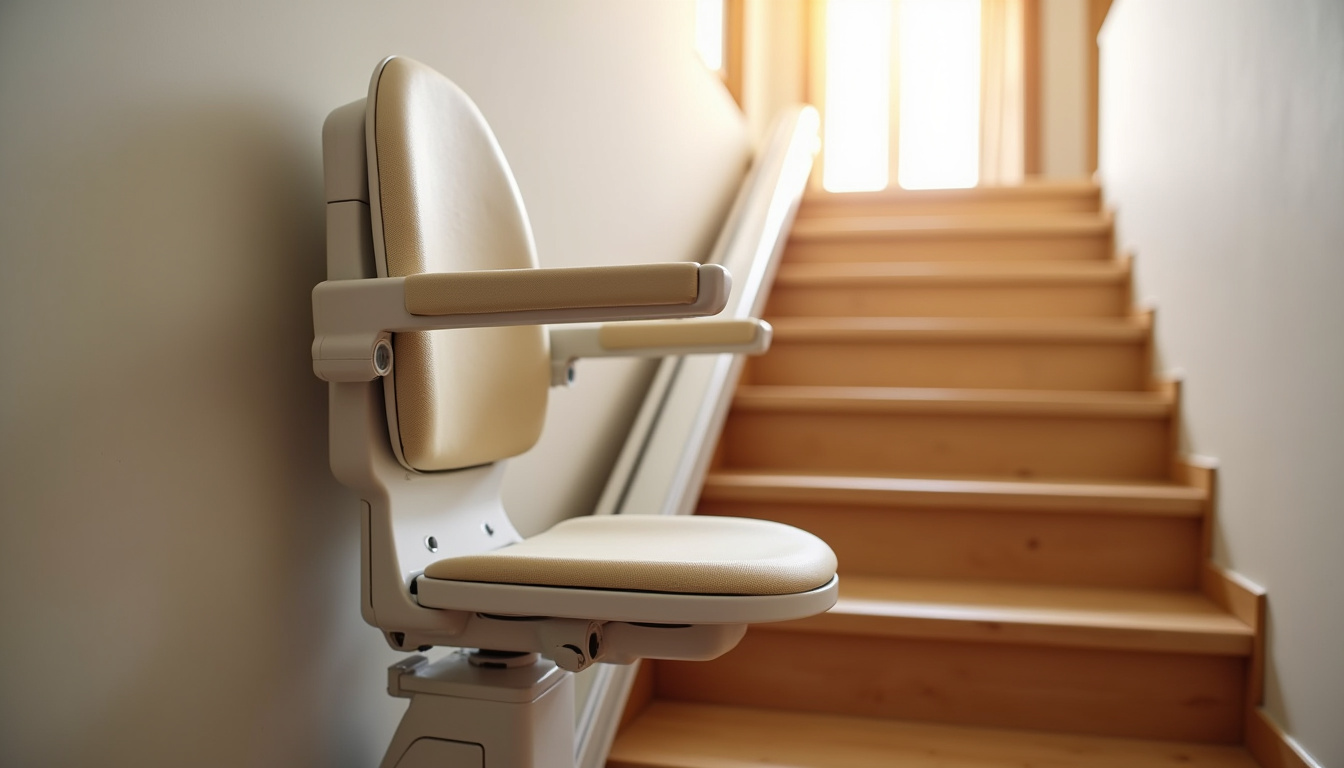 Monte-escalier installé dans une maison traditionnelle à Larnage, escalier droit avec siège ergonomique