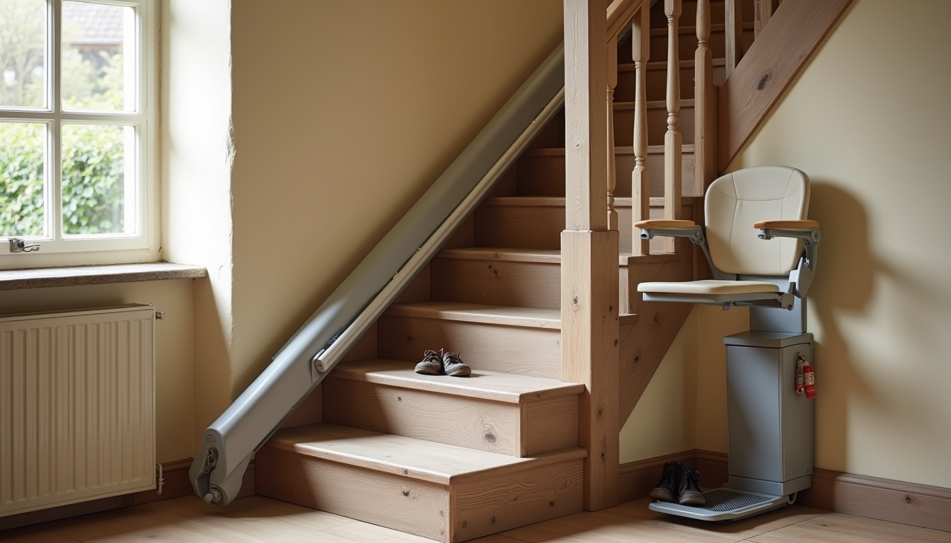Monte-escalier installé dans une maison traditionnelle à Le Drennec, Finistère