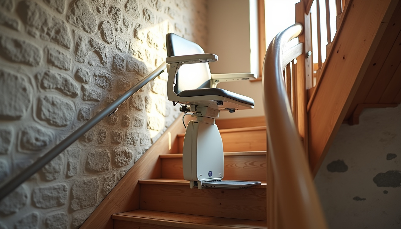 Monte-escalier installé dans une maison traditionnelle à Le Faouët, Morbihan