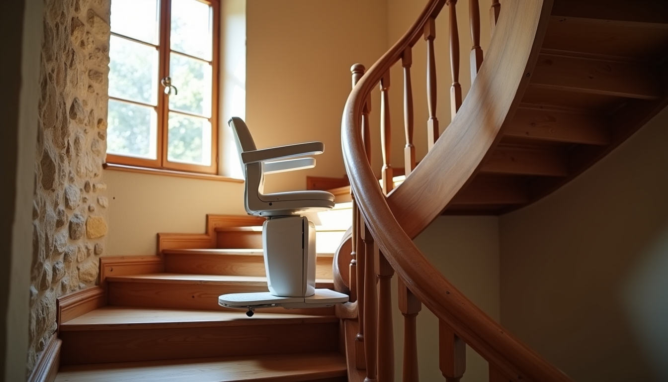 Monte-escalier installé dans une maison traditionnelle à Nuaillé, vue intérieure de l