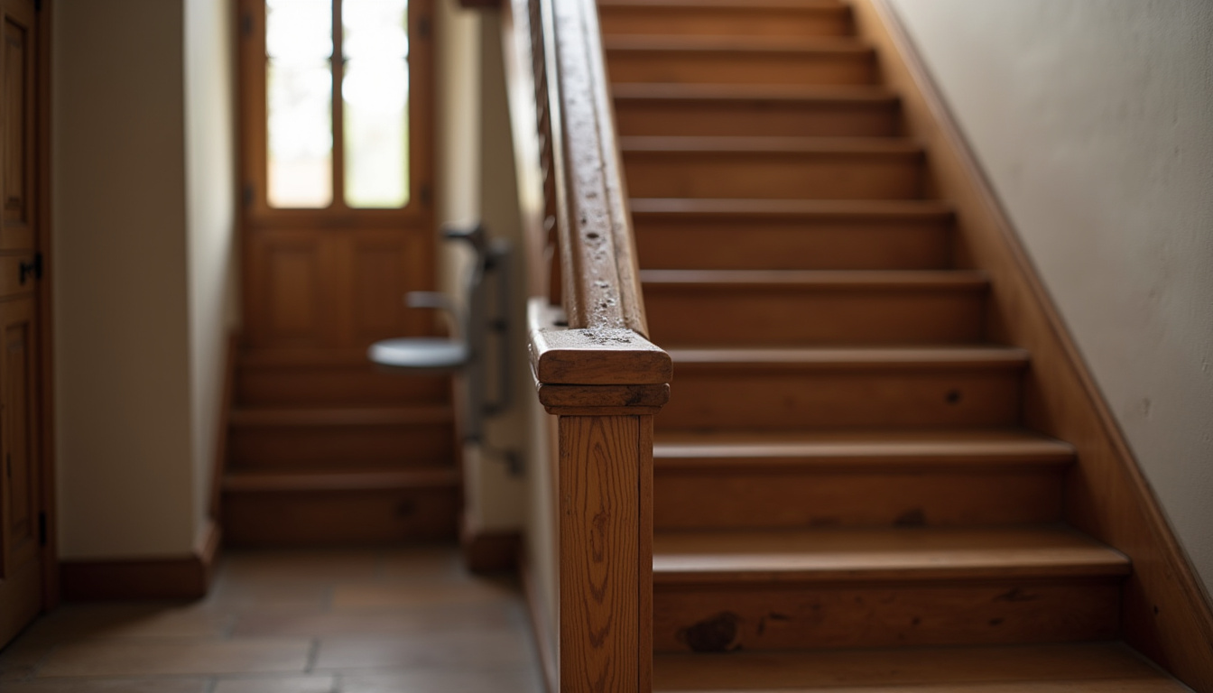 Monte-escalier installé dans une maison traditionnelle de Hauterives avec escalier en bois ancien