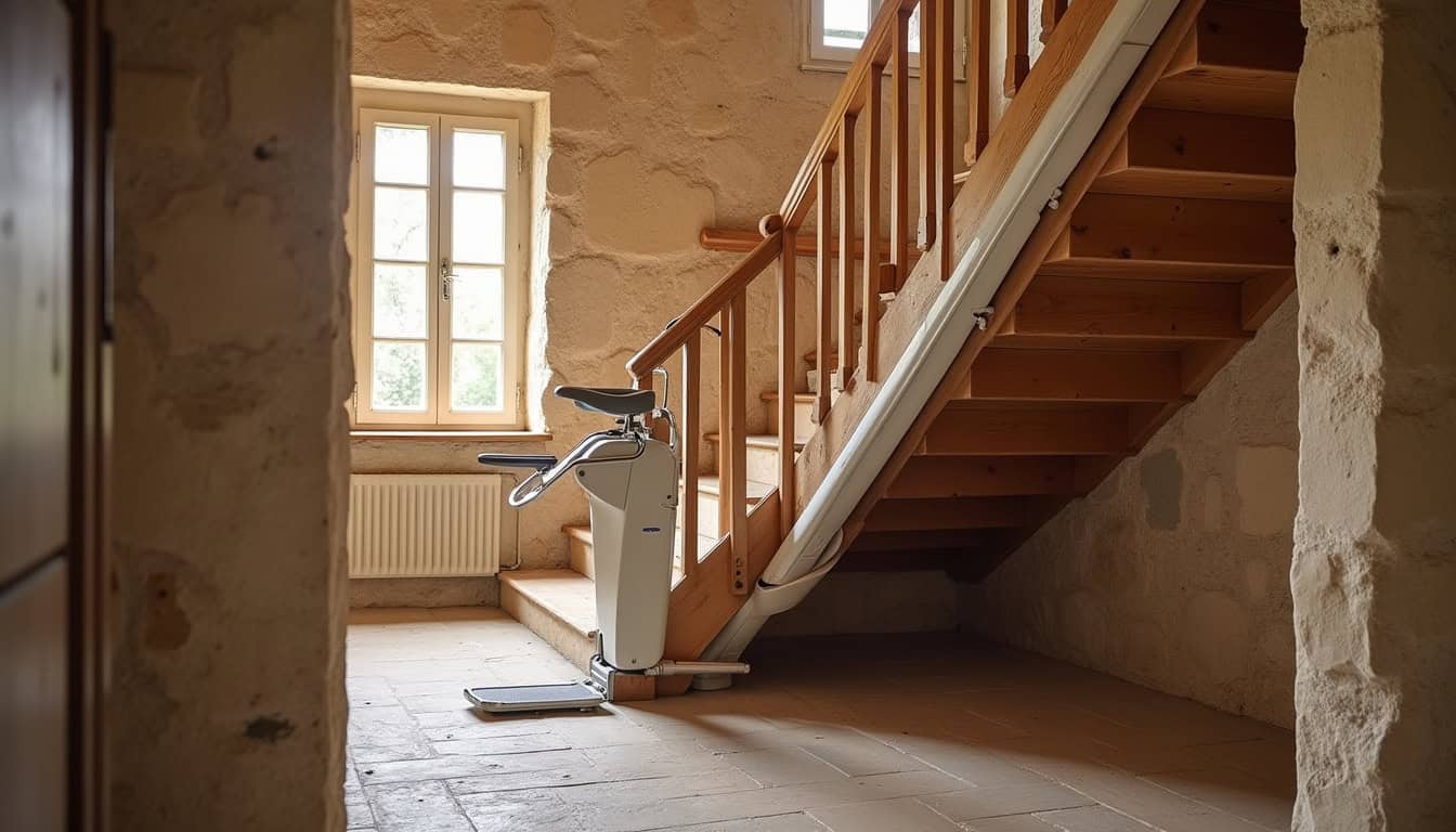 Monte-escalier installé dans une maison traditionnelle de Saint Privat en Périgord