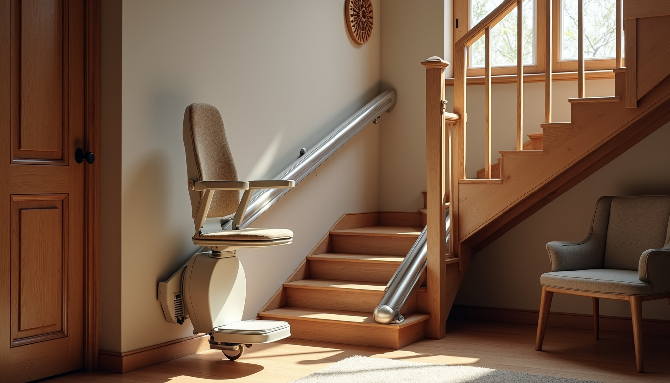 Monte-escalier installé dans une maison typique de Marly avec escalier en bois ancien