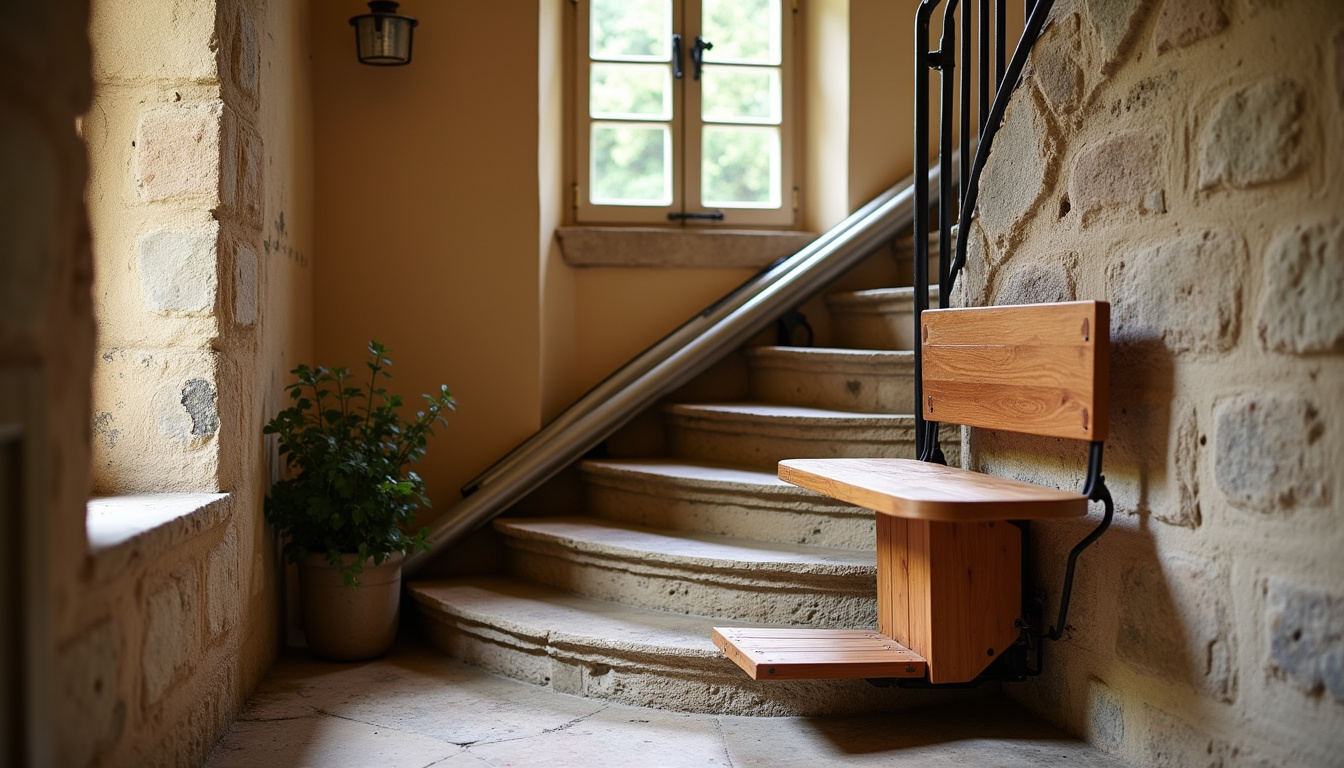 Monte-escalier installé dans une maison typique de Saintes avec escalier en pierre