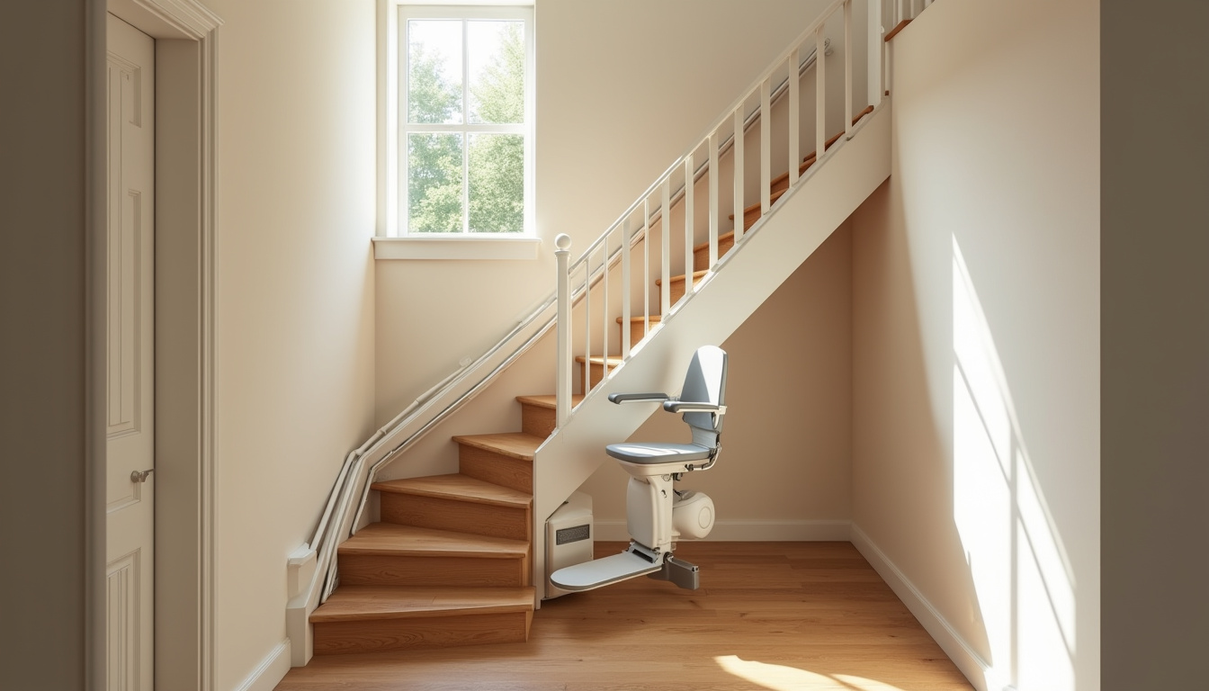 Monte-escalier installé dans une maison typique de Valliquerville, bien intégré à l