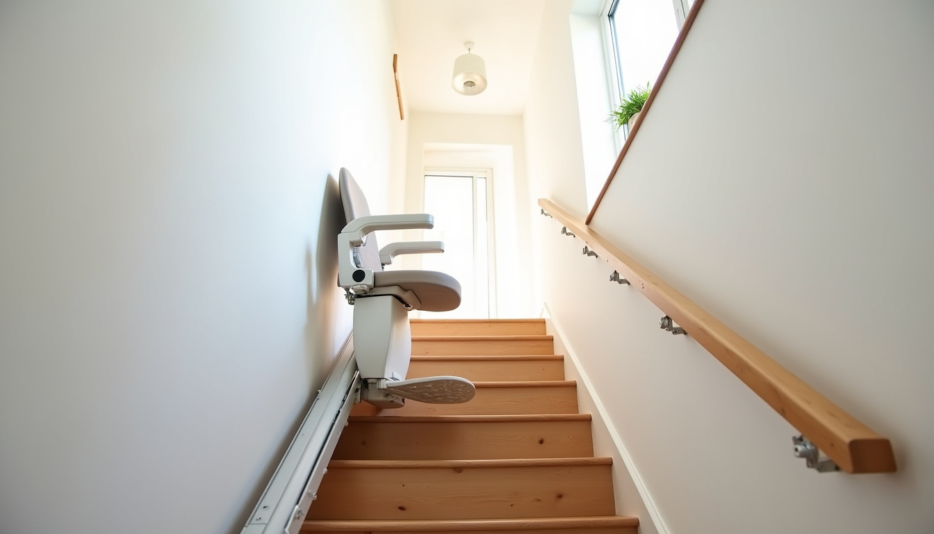 Monte-escalier installé sur un escalier droit dans une maison à Elliant