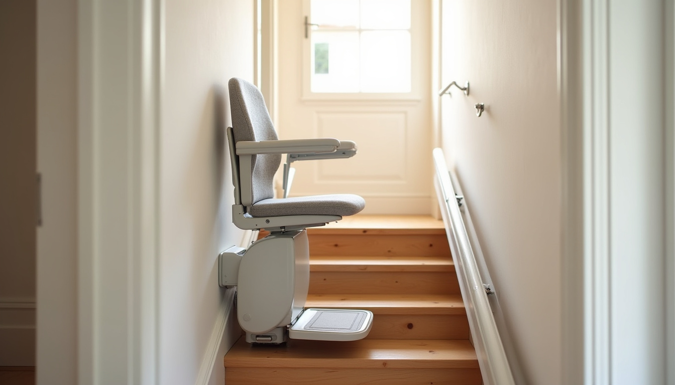 Monte-escalier installé sur un escalier droit dans une maison à Pusignan