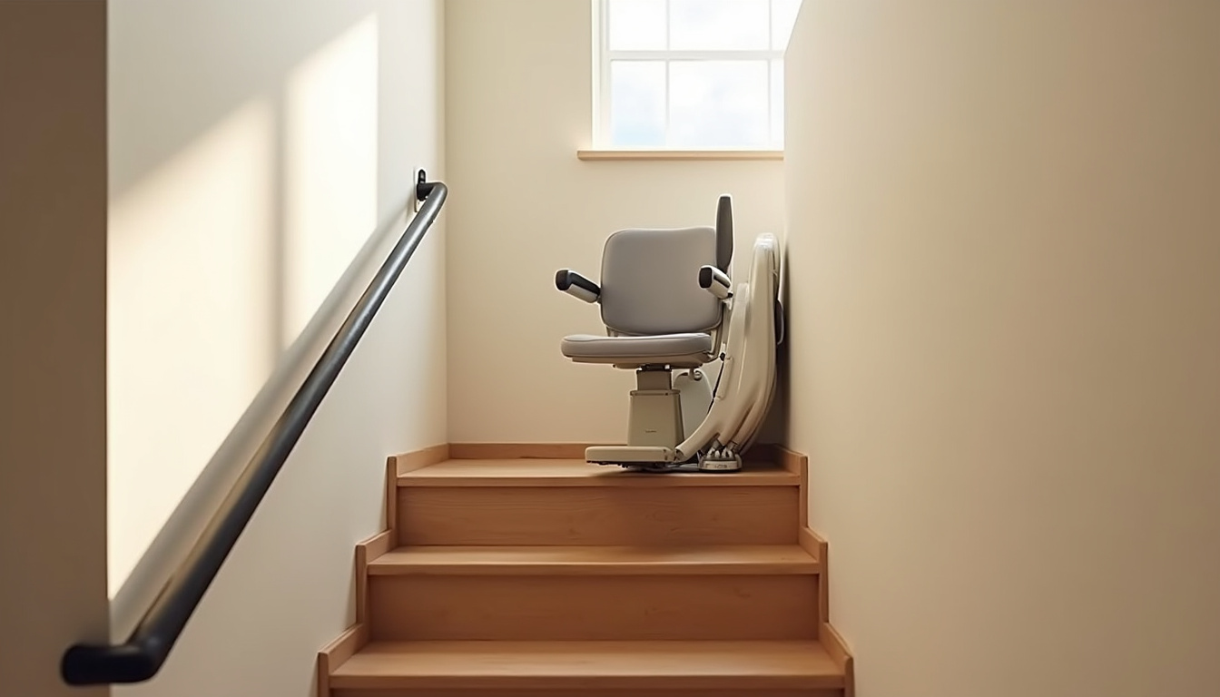 Monte-escalier installé sur un escalier droit dans une maison à Puy-l