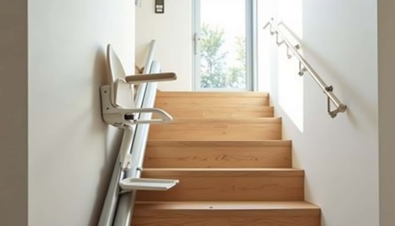 Monte-escalier installé sur un escalier droit dans une maison à Puybrun