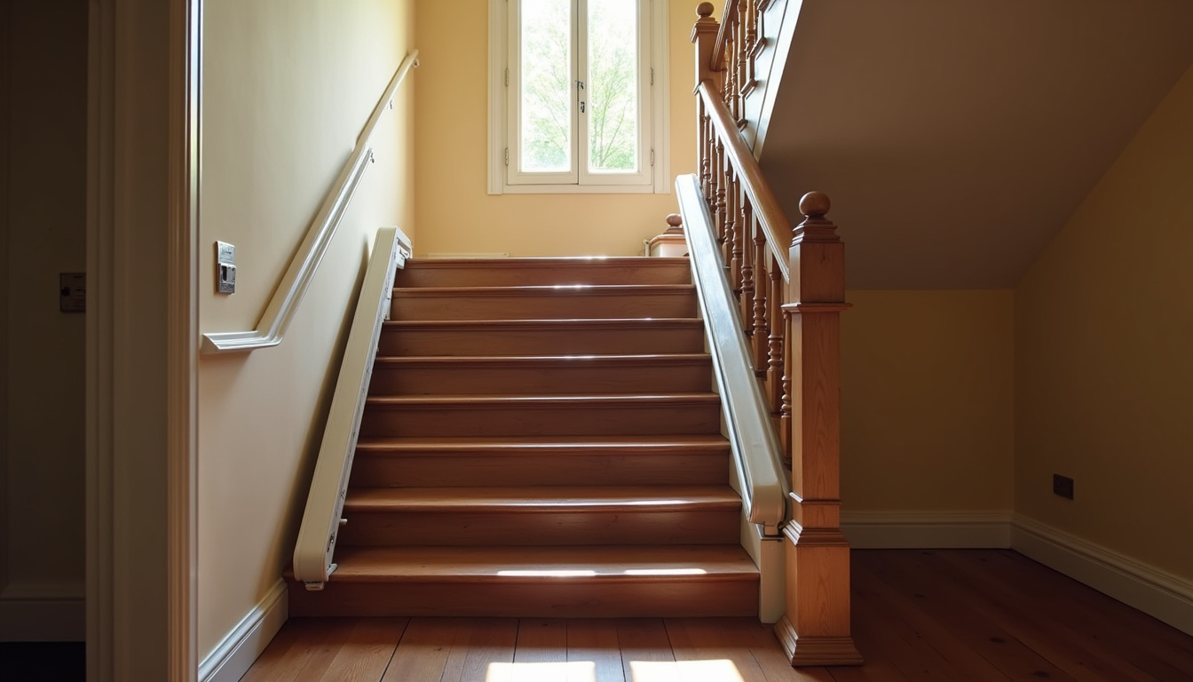 Monte-escalier installé sur un escalier droit dans une maison ancienne à Sèvres