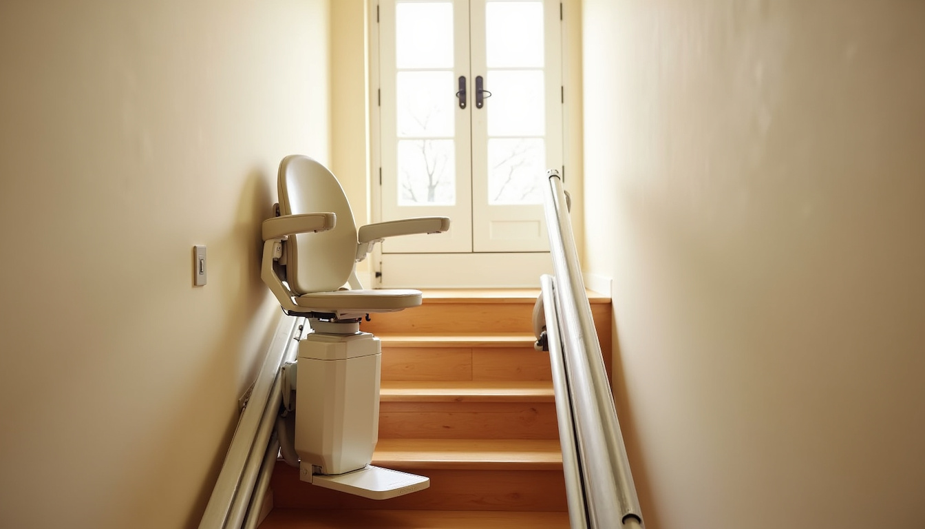 Monte-escalier installé sur un escalier droit dans une maison de Saint-Victor-de-Morestel