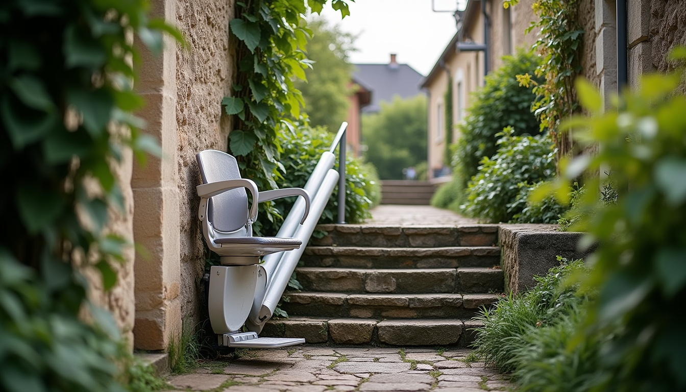 Monte-escalier installé sur un escalier extérieur à Apach, Moselle
