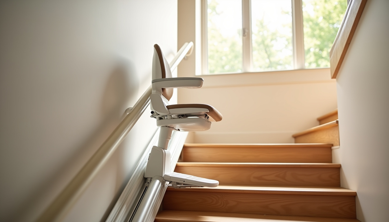 Monte-escalier installé sur un escalier intérieur dans une maison à Vailhauquès