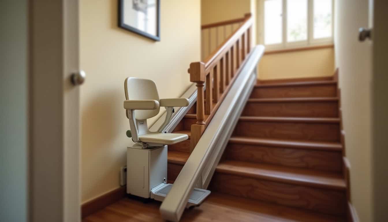 Monte-escalier installé sur un escalier intérieur droit à Amayé-sur-Orne