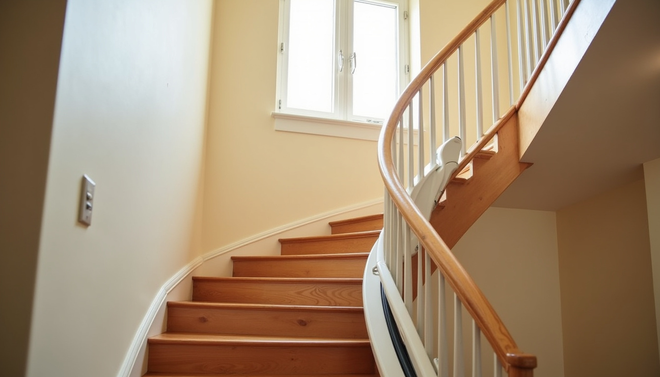 Monte-escalier installé sur un escalier tournant à l