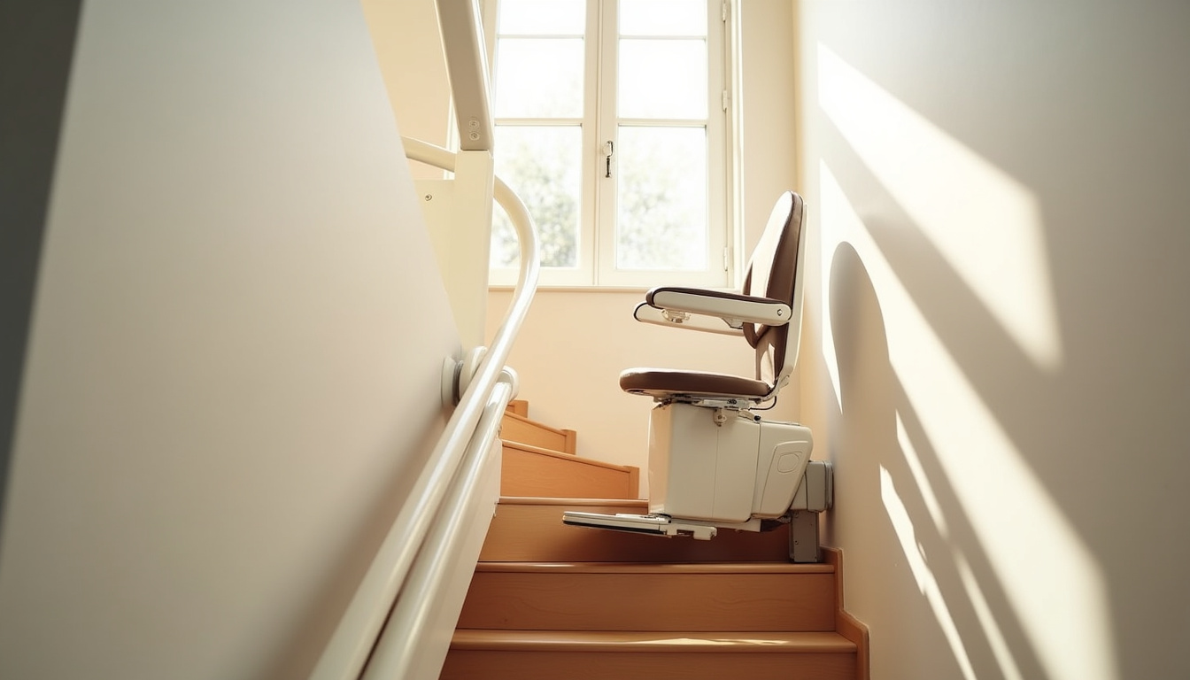 Monte-escalier installé sur un escalier tournant à Serris