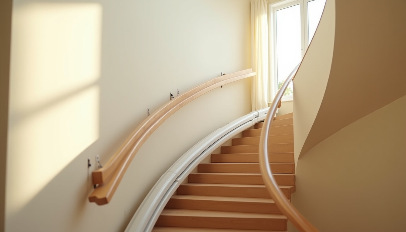Monte-escalier installé sur un escalier tournant dans une maison à Domagné
