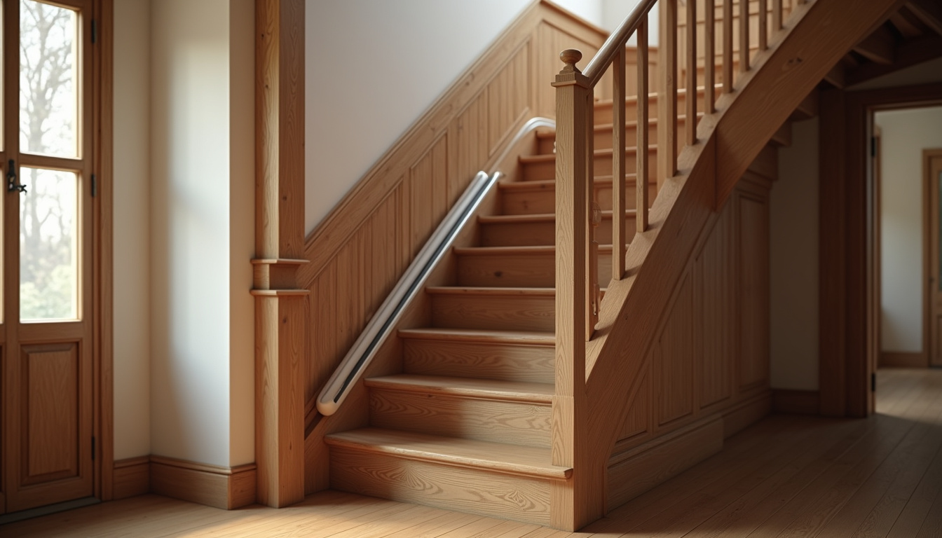 Monte-escalier installé sur un escalier tournant dans une maison ancienne à Vatan