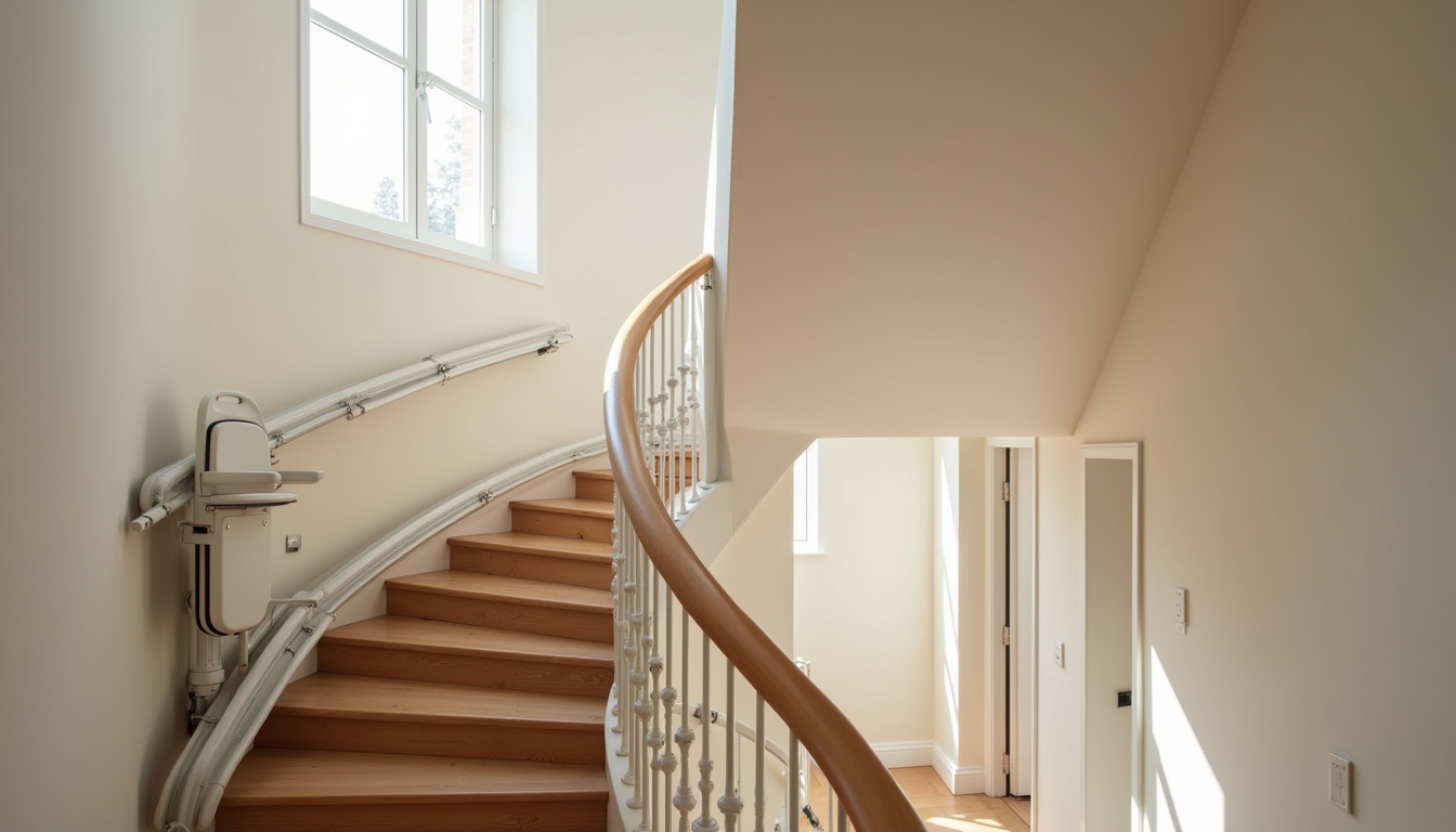 Monte-escalier intégré dans un escalier intérieur à Drancy, en situation réelle